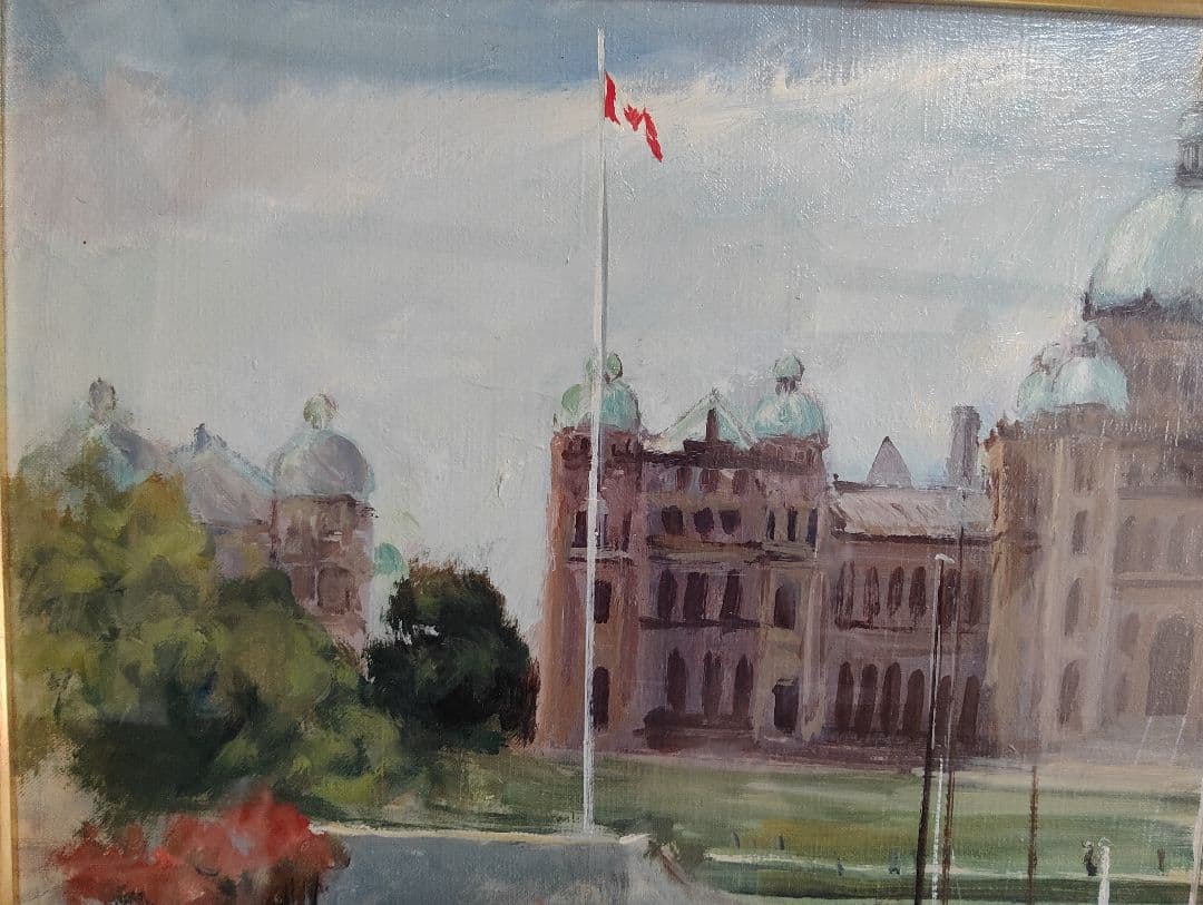 油彩画 進藤守彦 カナダ、ブリティッシュ・コロンビア州州会議事堂