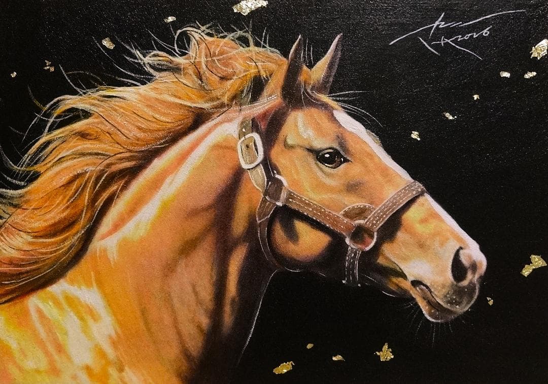 上鈴木正一 油彩画 B4『オルフェーヴル2』新作原画 超オススメの秀作