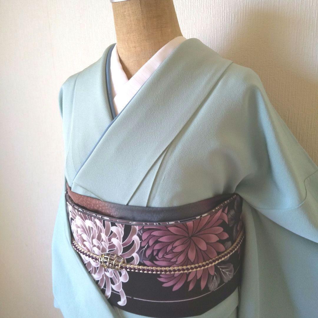 あぃけぃ様・正絹・色無地薄水色系・比翼仕立て・一つ紋・袷、お着物