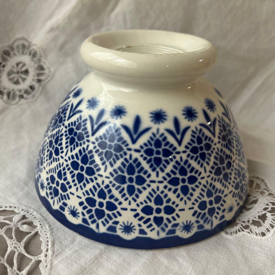 希少】モロッコ柄 レース柄 青色カフェオレボウル フランス