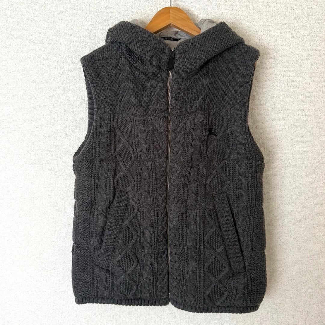 Burberry バーバリー　ブラックレーベル　ケーブルニット　ベスト　グレー 中古・古着通販】BURBERRY BLACK LABEL (バーバリーブラックレーベル