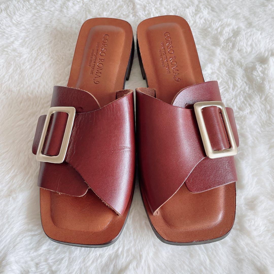 極美品 コルソローマ フラットサンダル ビッグバックル スクエアトゥ