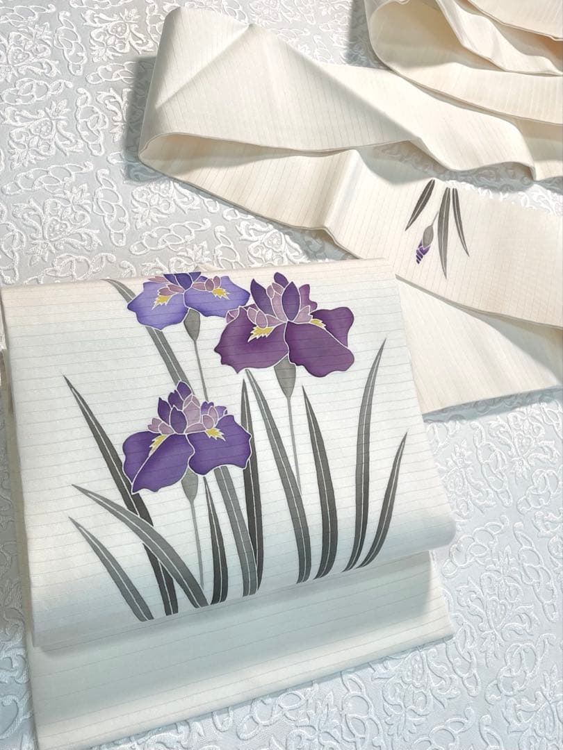 絽 夏物 九寸名古屋帯 染帯 菖蒲 杜若 正絹 SN002 - メルカリ