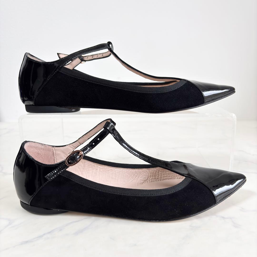 レペット 39 CHIC フラットパンプス Tストラップ エナメル スエード 黒