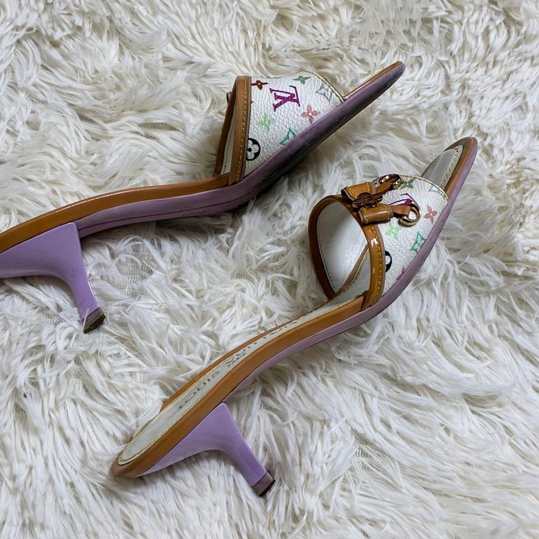 ルイヴィトン モノグラムマルチカラー ミュール ホワイト×ラベンダーの