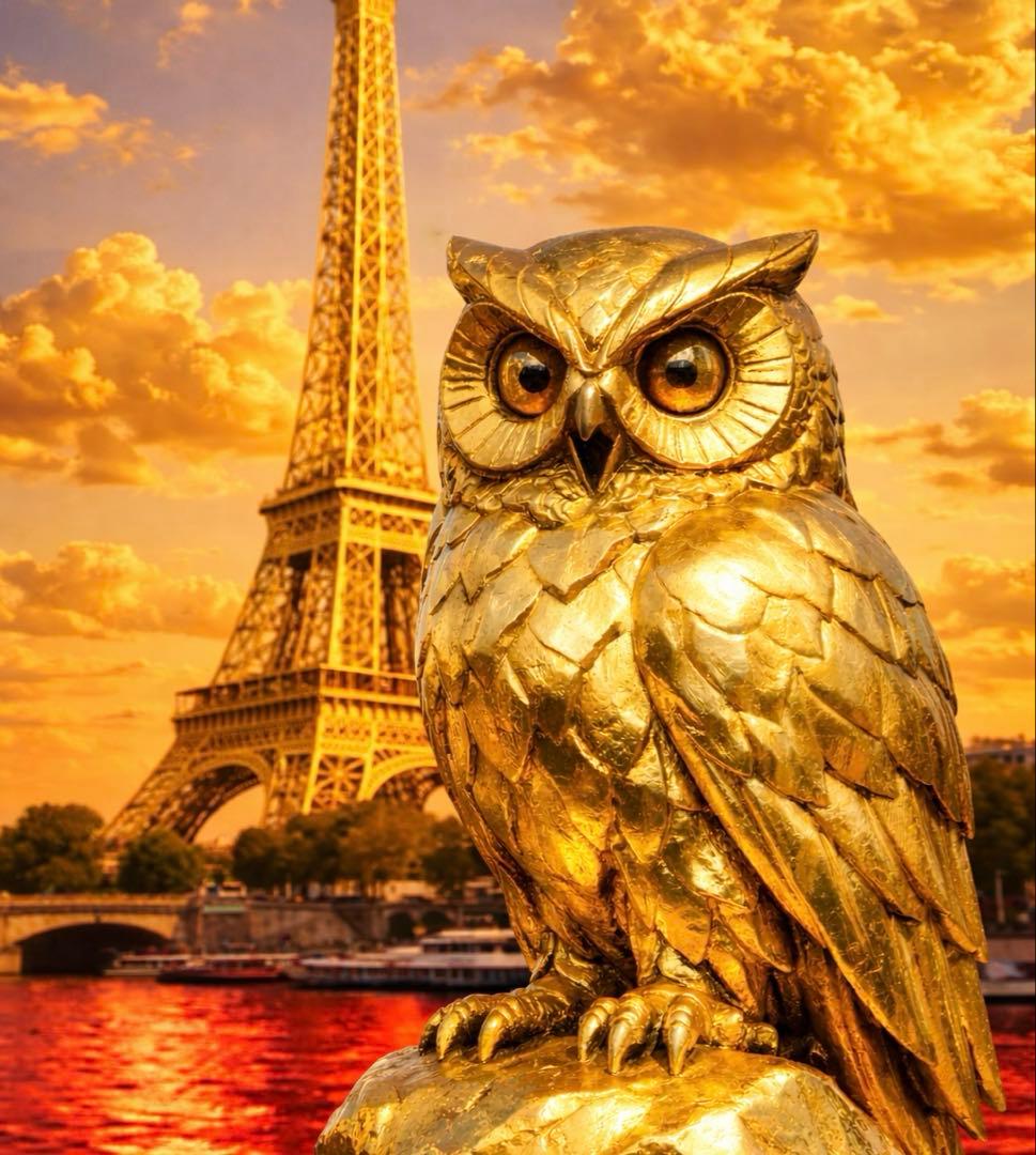 富と知恵を呼び込む黄金の守護者ふくろう 額縁付きグラフィック - メルカリ