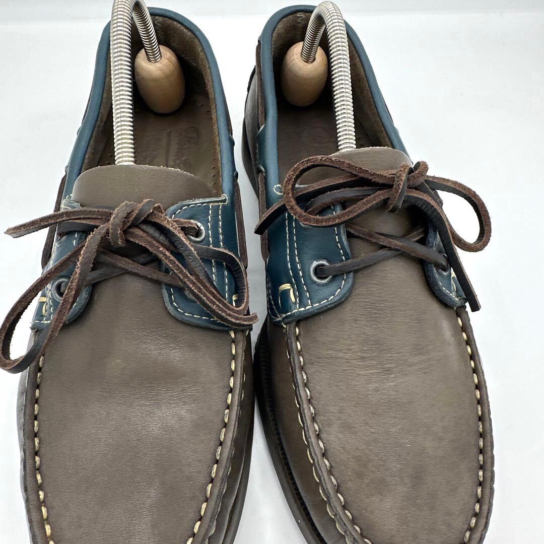 【Paraboot】デッキシューズ【25.5cm】ブラウン×ブルー レザー