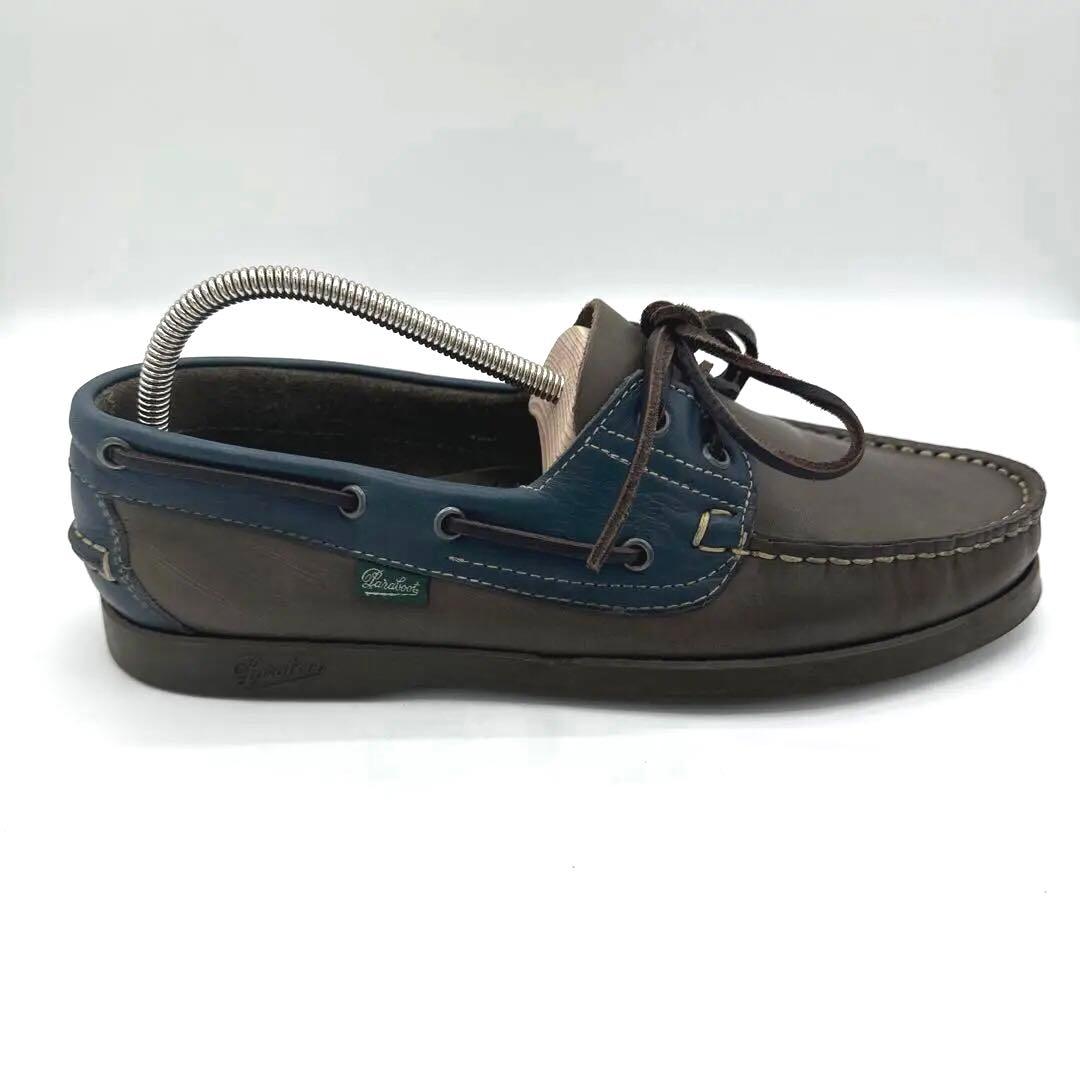 【Paraboot】デッキシューズ【25.5cm】ブラウン×ブルー レザー