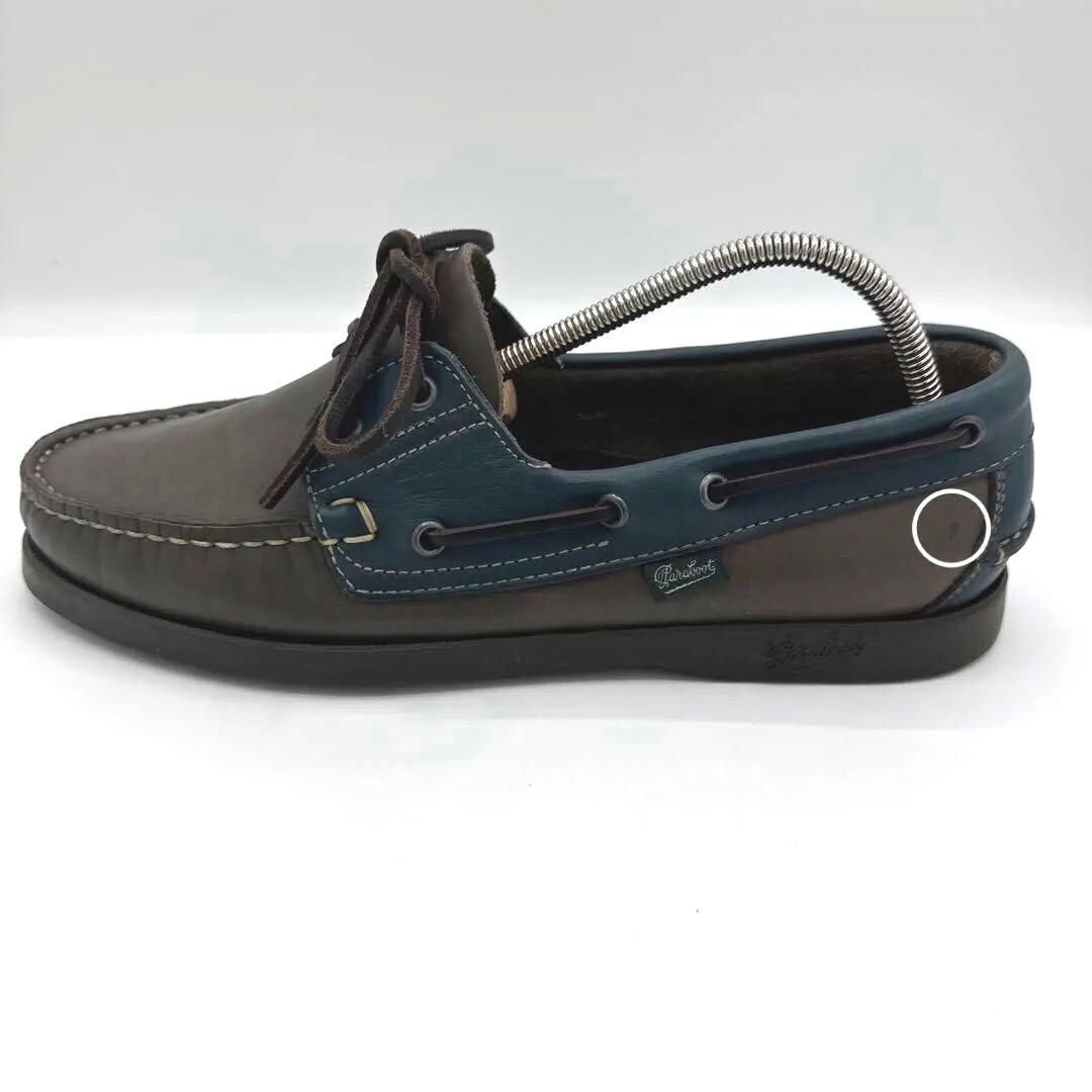 【Paraboot】デッキシューズ【25.5cm】ブラウン×ブルー レザー