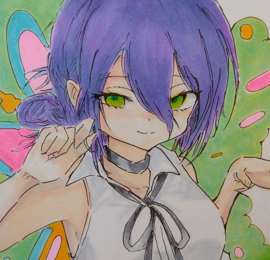 チェンソーマンレゼイラスト色紙原画アナログ手描ファンアート - メルカリ