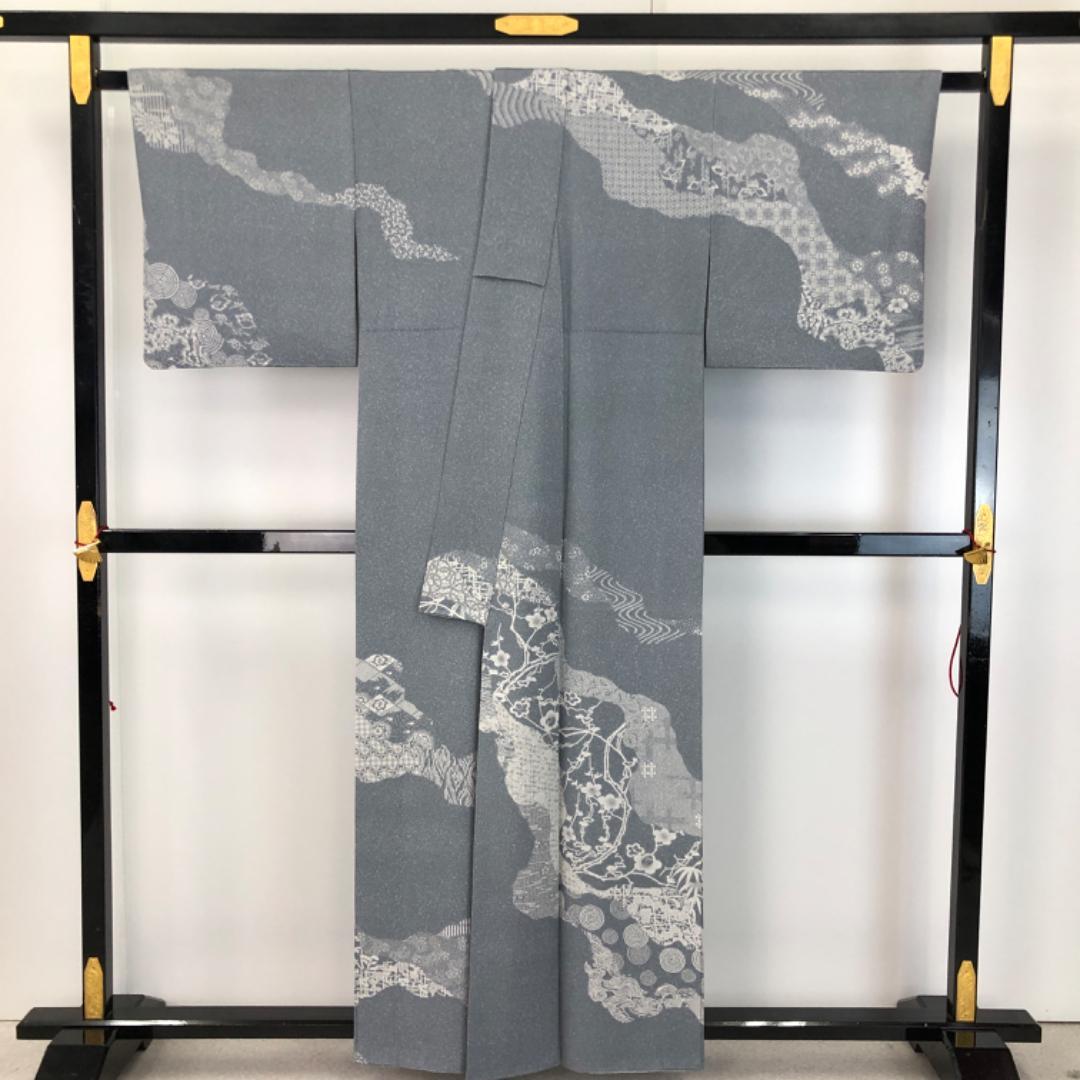 訪問着 作家物 古代型七十七選 道長取り 薄藍鼠色