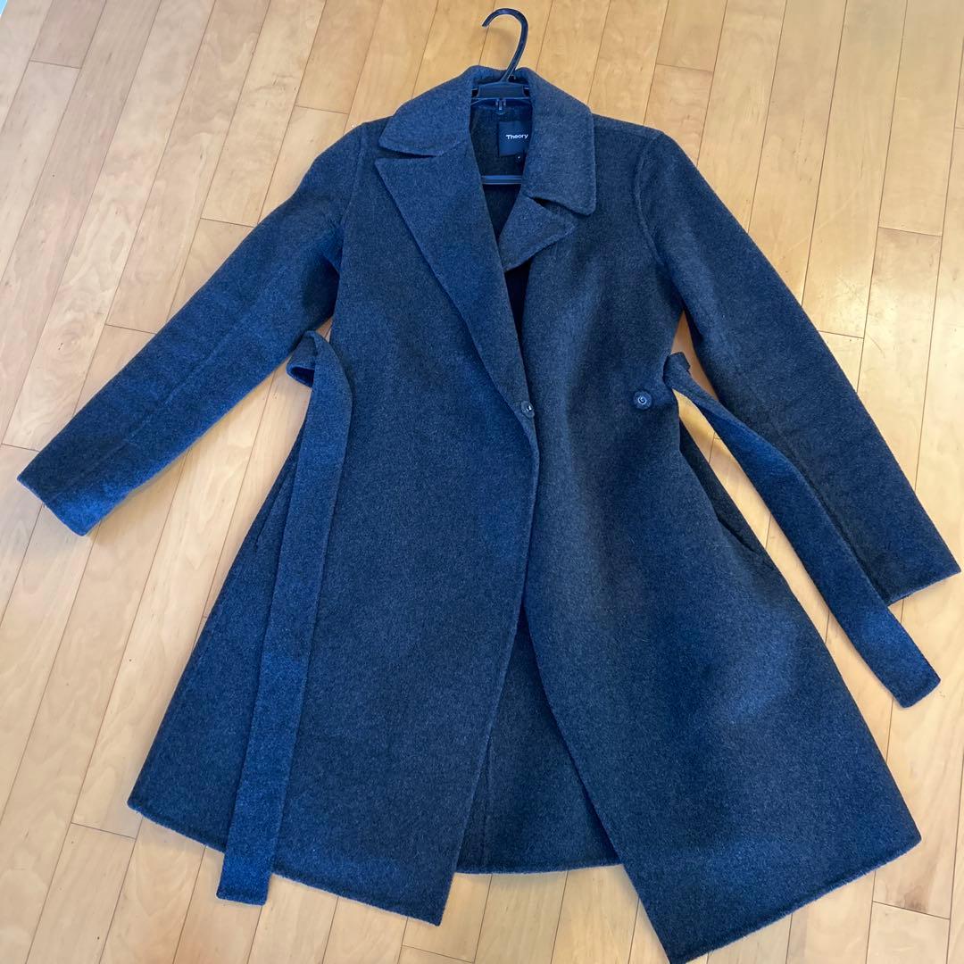 極美品】セオリー カシミヤ100%コート 女優襟 ベルト グレー Pサイズ