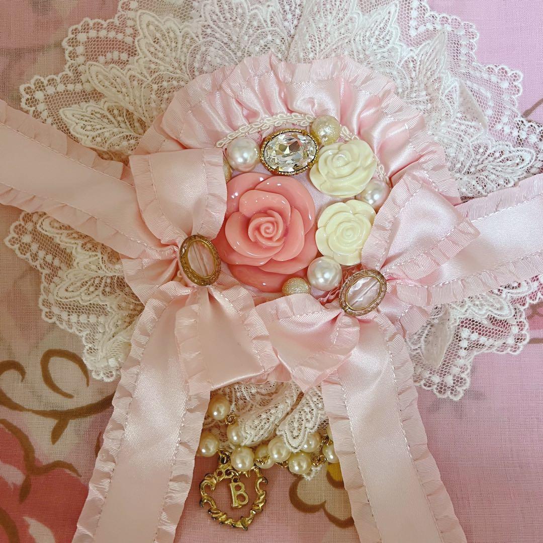 レア】BABY, マドモアゼルジュエルローズ 丸型コーム ピンク ビジュー