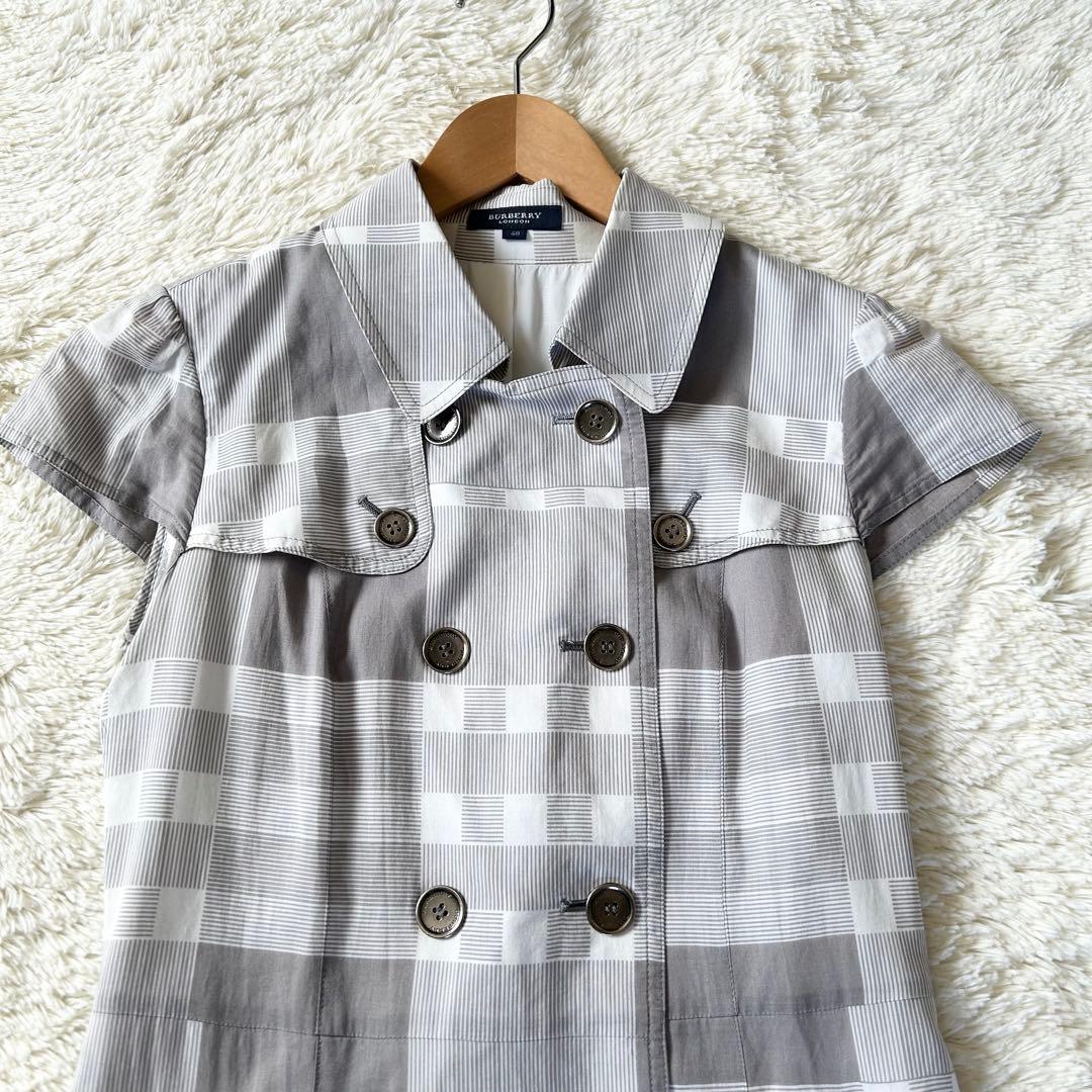 バーバリーロンドン シャツワンピース チェック柄 銀ボタン コットン
