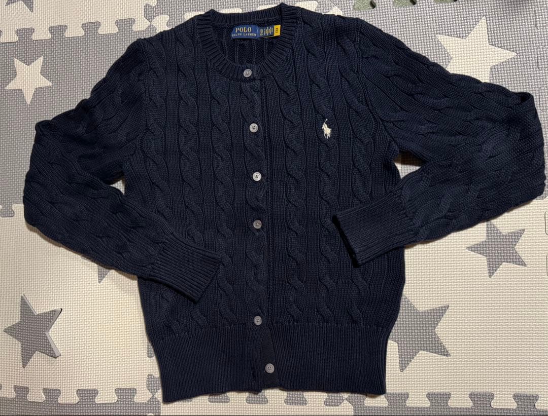 ポロラルフローレン　ケーブルニットカーディガン ネイビー　XS ケーブルニット コットン クルーネック カーディガン｜ポロ ラルフ