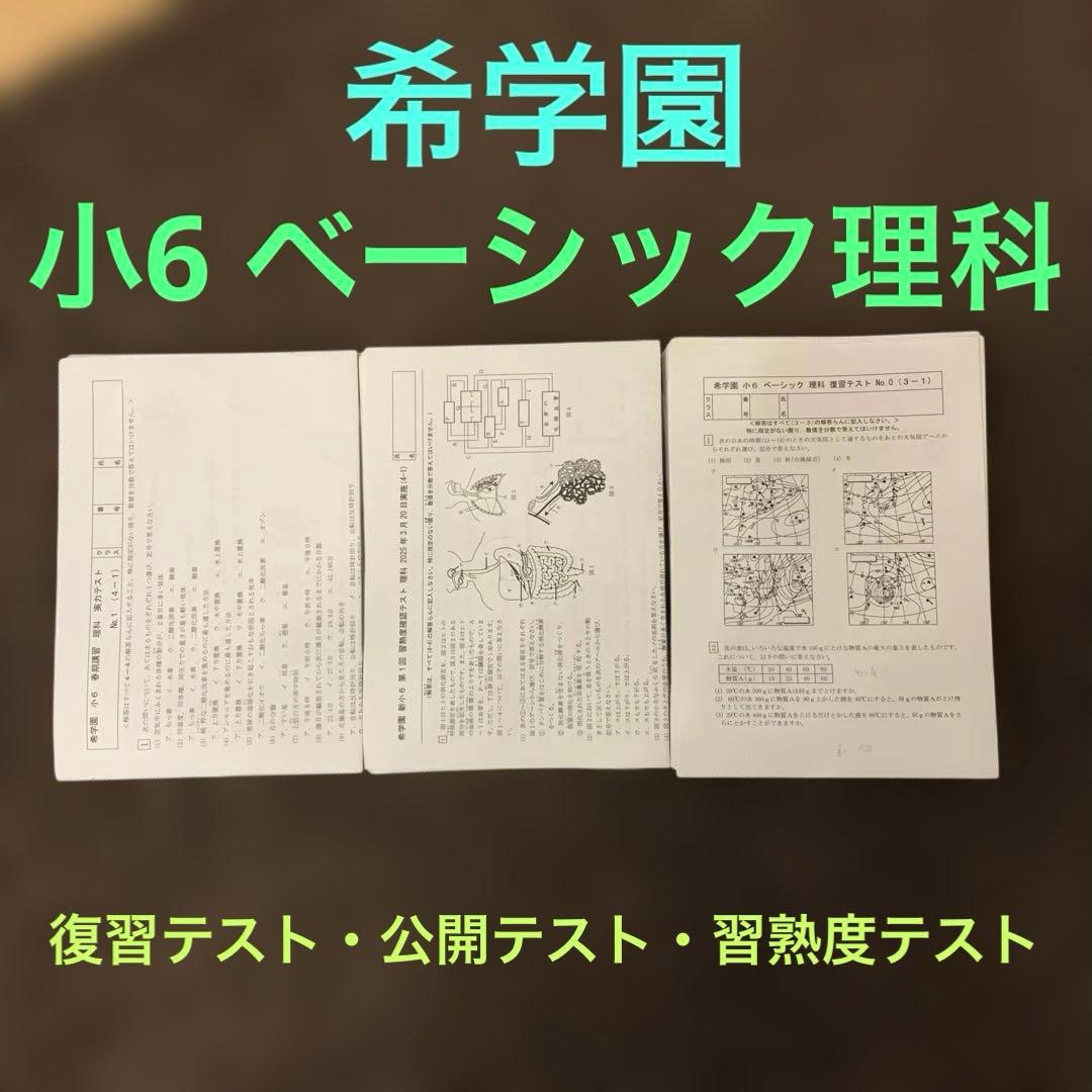 希学園　小6 ベーシック理科　復習テスト・公開テスト・習熟度テスト 希学園 小6 最高レベル理科 復習テスト No.0 - No.40 - メルカリ
