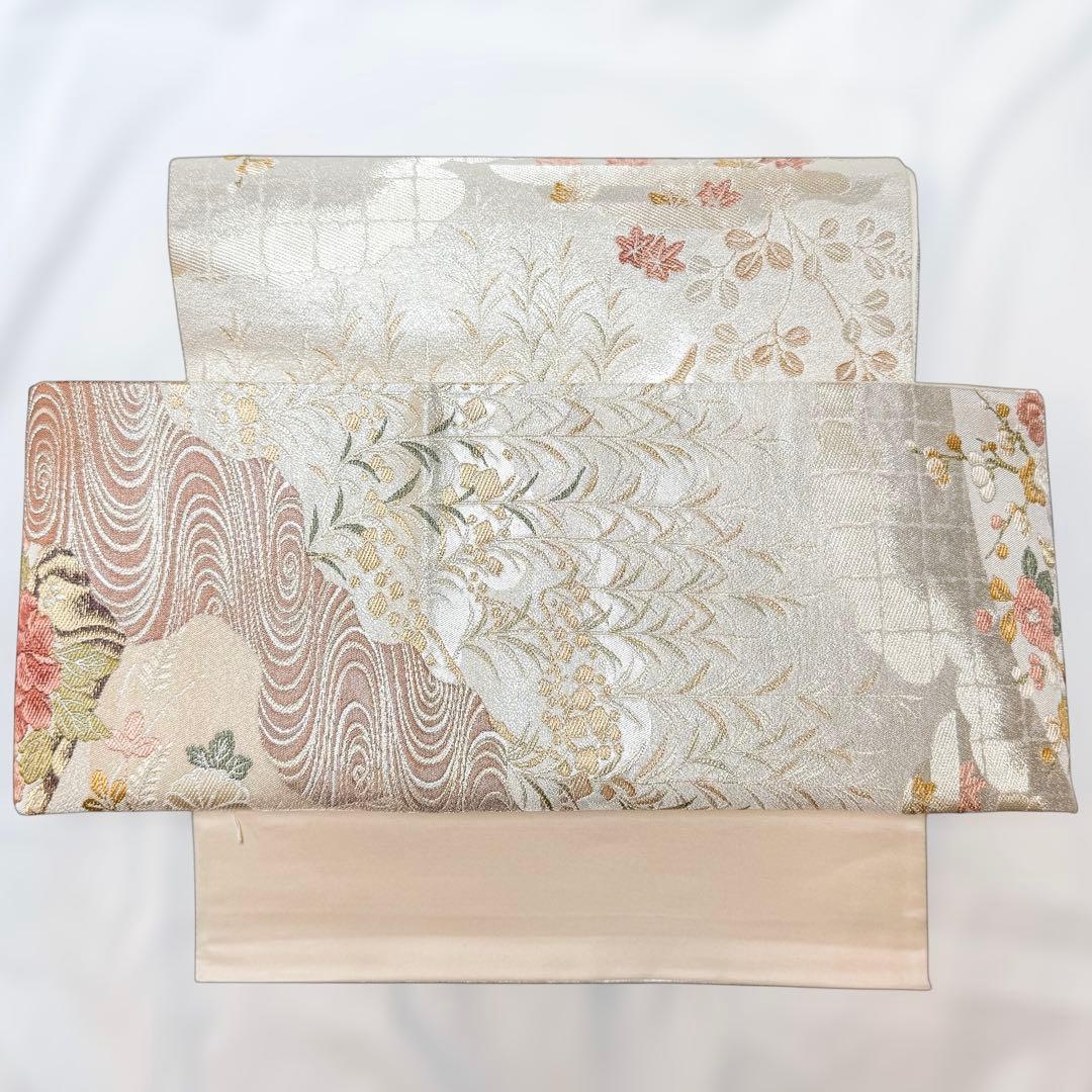 一体型 ワンタッチ帯 作り帯 マジックテープ 唐織 豪華 袋帯 二重太鼓