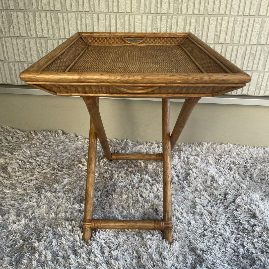 ラタン 籐 フォールディングトレイ サイドテーブル お盆 木製