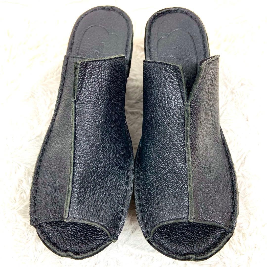 未使用級 ヒナデイグリーン レザー ミュール サンダル ウェッ