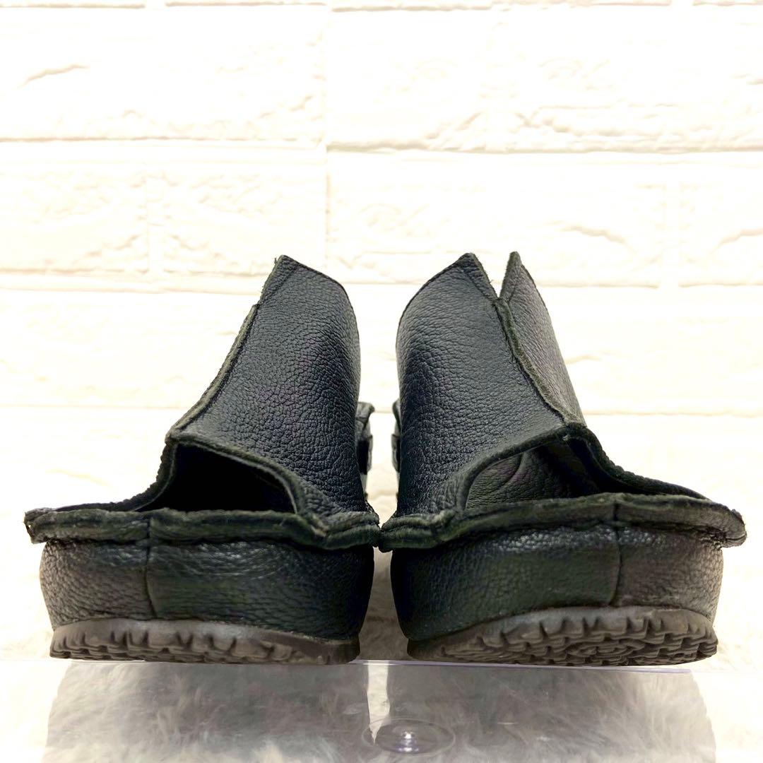 未使用級 ヒナデイグリーン レザー ミュール サンダル ウェッ