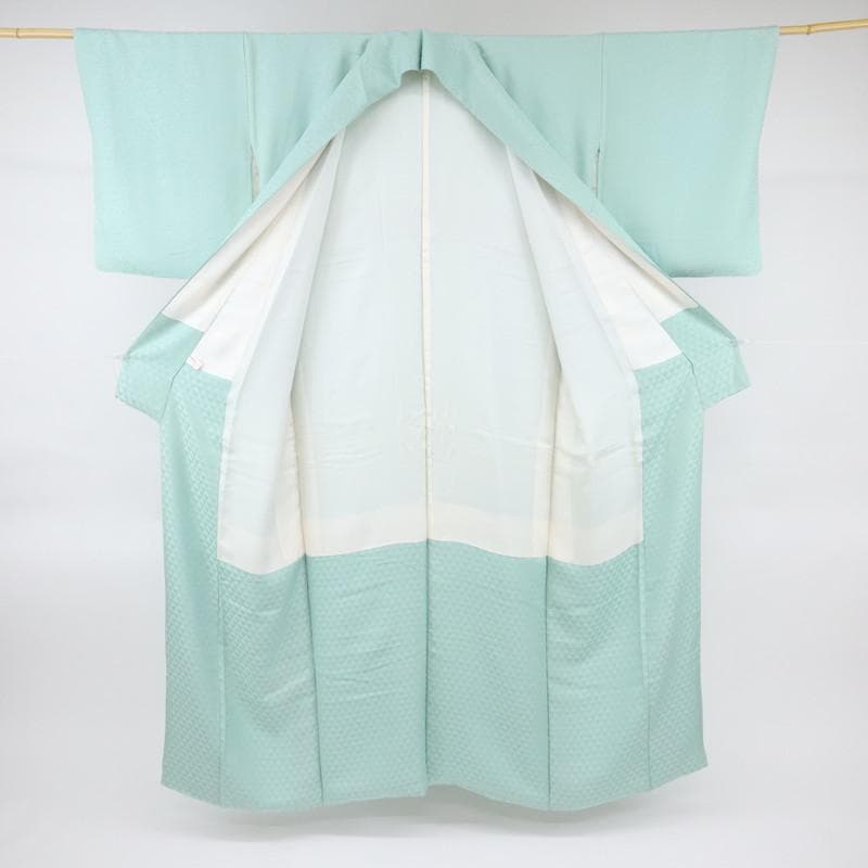 《Happy★長尺■色無地◆淡いグリーン■細やか花唐草地紋◆IG1-4》