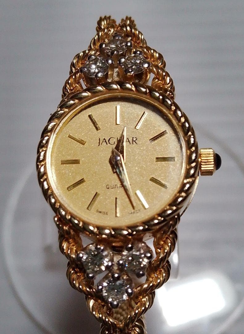 希少】14金無垢 腕時計 レディース JAGUAR ダイヤ 6ピース