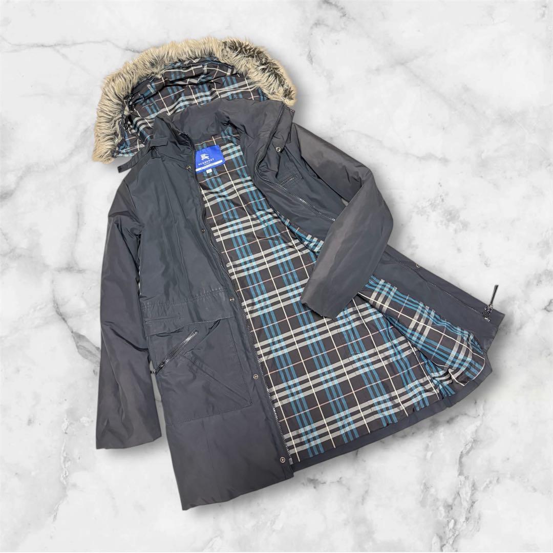 BURBERRY BLUE LABEL】ラクーンファーノバチェックモッズコート