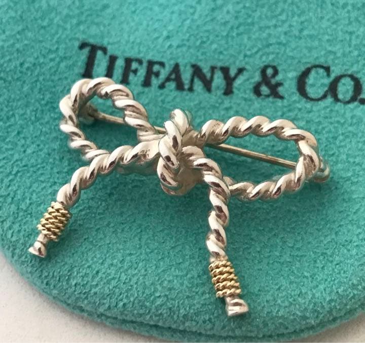 Tiffany コンビリボンモチーフ ブローチ美品