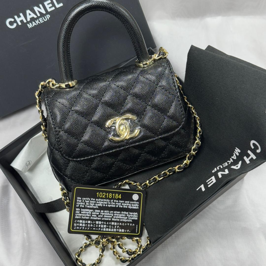 ✨VIP限定✨非売品✨ブラックレザー ハンドバッグ ペルーシェ】レザーハンドバッグ S 本革 フォーマルバッグ（商品番号