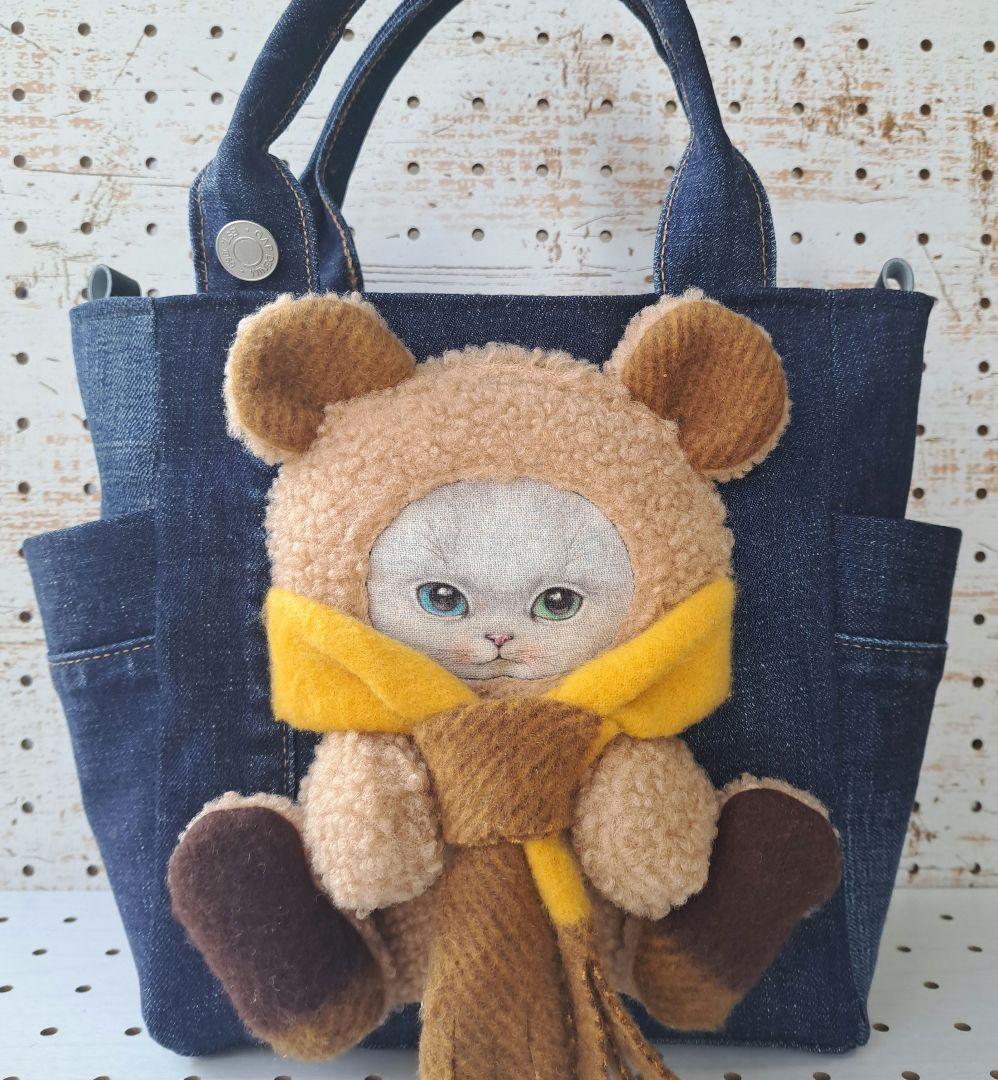 ゆ*ら様 コヤンイサムチョン オッドアイねこ デニムリメイクトートバッグ