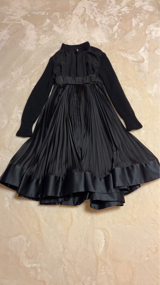 最終値下げ 美品 sacai ニットドッキングプリーツシフォンワンピース