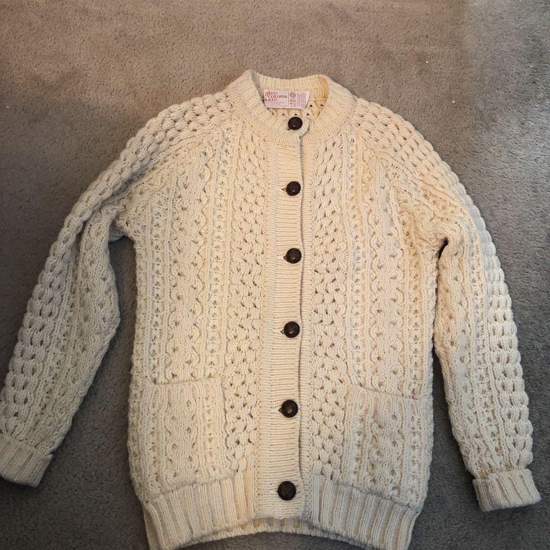 ヴィンテージ80年代アランニットカーディガンアイルランド製手編み アイルランド製 ヴィンテージ アランニットカーディガン