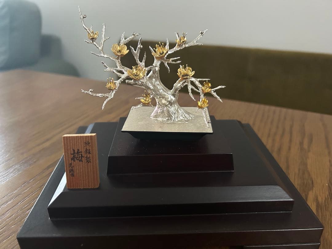 純銀 梅 光則作 純銀製梅 飾り 純銀飾り 梅 銀細工 日本工芸品 工芸品