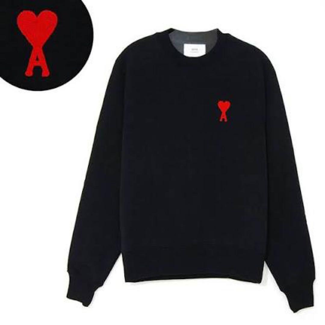 ami ブラック トレーナー ハート刺繍 AMI PARIS アミパリ ハートロゴ刺繍 スウェットトレーナー S ブラック