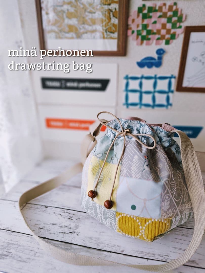 再販ナシ】W ミナペルホネン ドローストリングバッグ 巾着バッグ