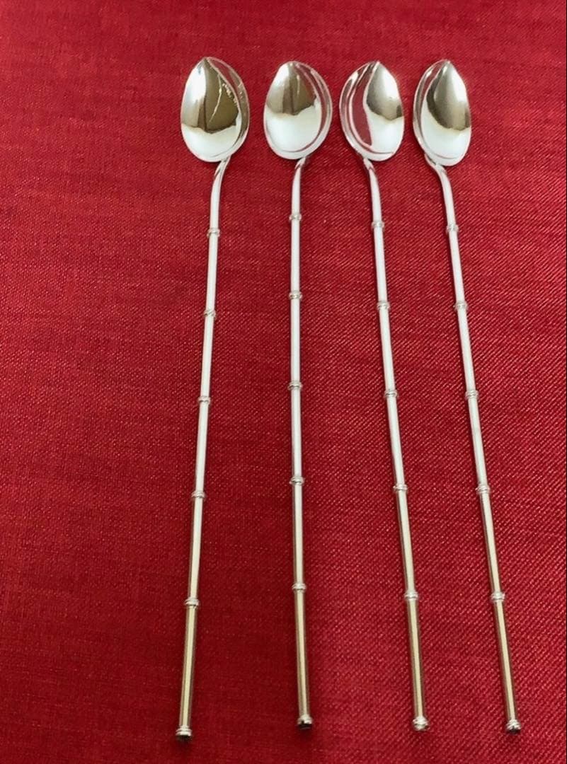 純銀マドラー＋ストロースプーン、ヨーロッパ製メーカー不詳: ヴィンテージ 純銀マドラー＋ストロースプーン、ヨーロッパ製メーカー不詳: ヴィンテージ