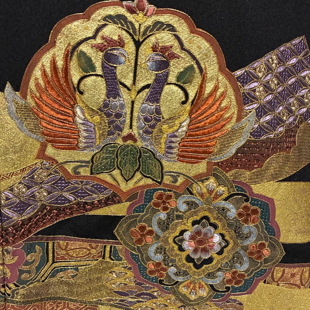D69 黒留袖 総刺繍 汕頭・相良・金駒刺繍 華文 鳳凰 正絹 着物 袷 極美