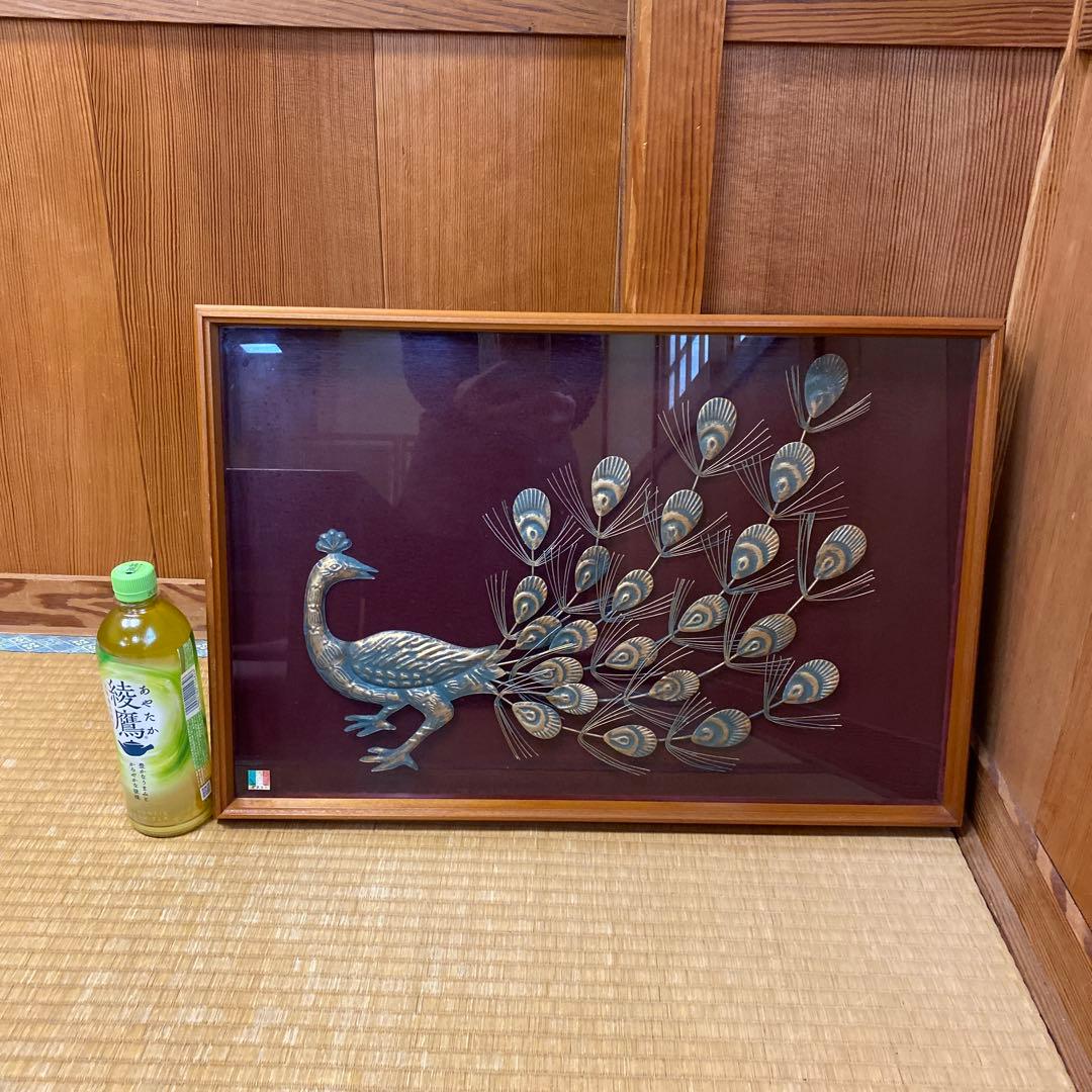 銅版画 彫刻 オブジェ 金属工芸 孔雀の装飾 イタリア ビンテージ