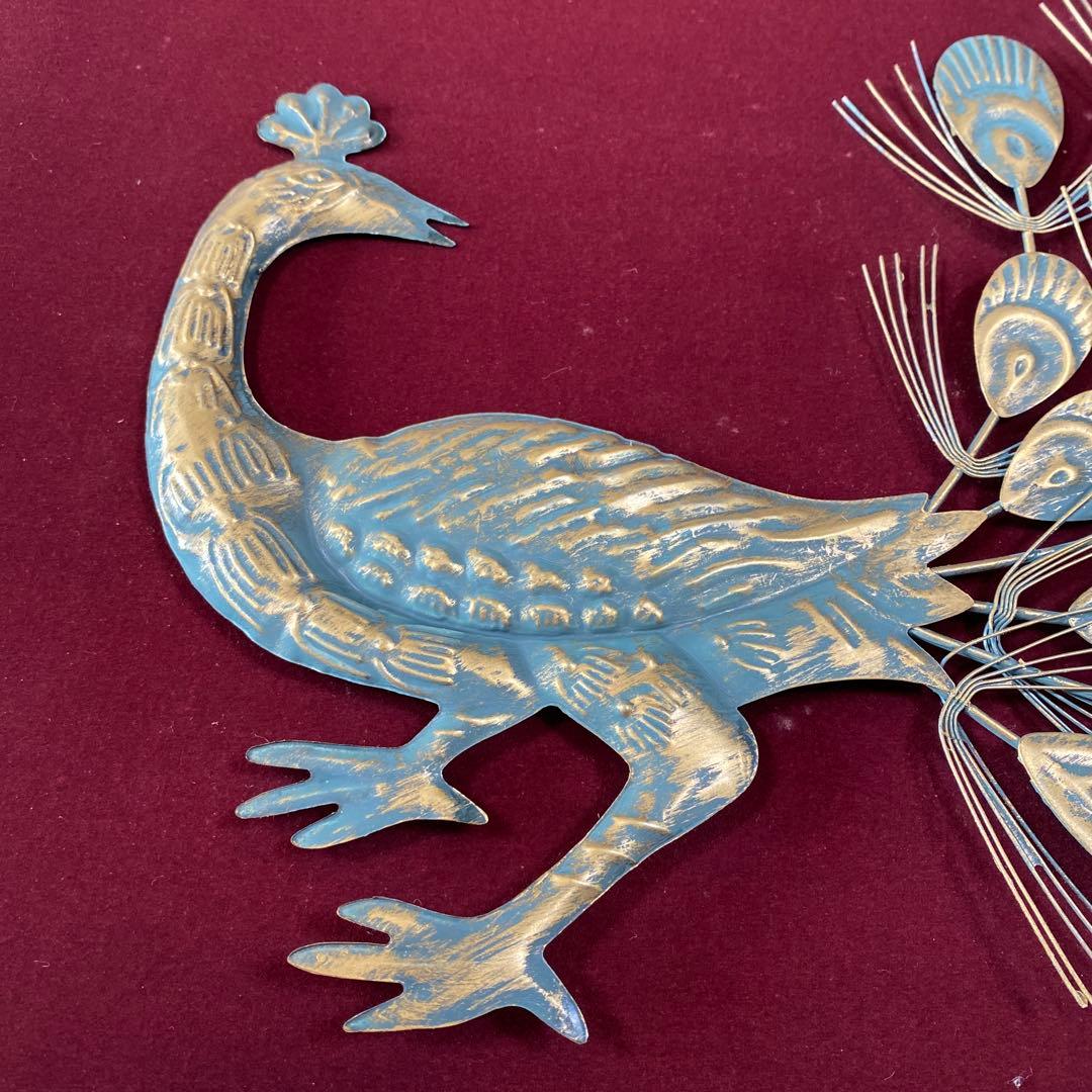 銅版画 彫刻 オブジェ 金属工芸 孔雀の装飾 イタリア ビンテージ