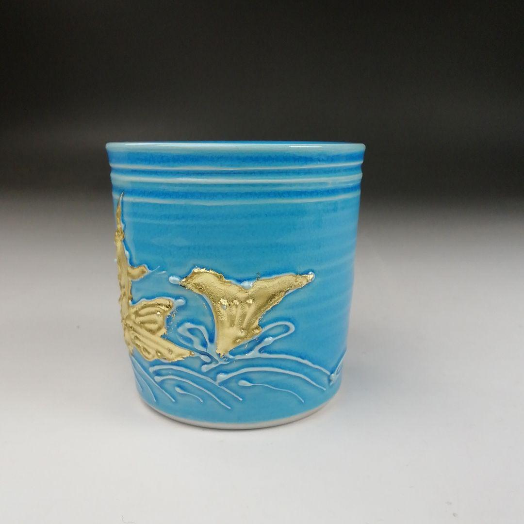 T795 蓋置 『浅黄交趾 荒磯』『平安 勝見永泉 造』 共箱 茶道具の