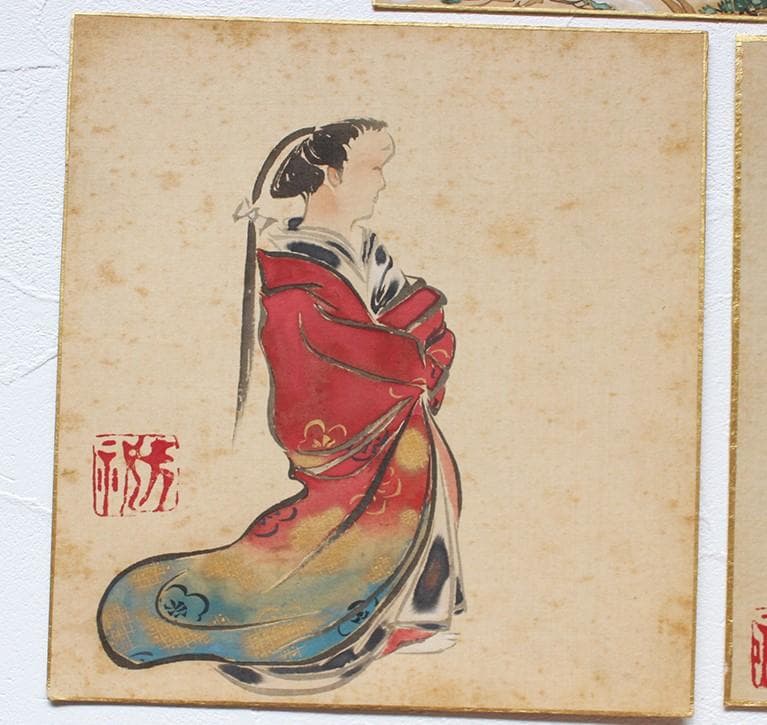 真筆】◇『 尾形光琳 絹本 人物 五枚 』◇検）尾形乾山 俵屋宗達 本