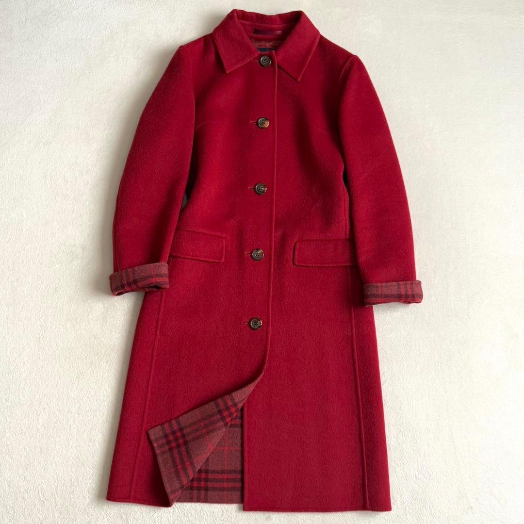 極美品】バーバリーロンドン ピーコート ダブルフェイス カシミア混 レッド