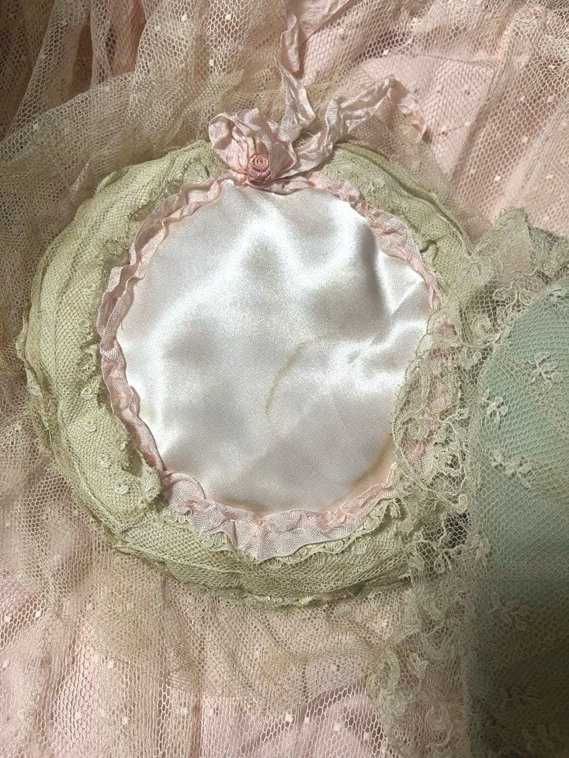 お値下げ アンティーク ハート クッション レース ドット ピンク セット