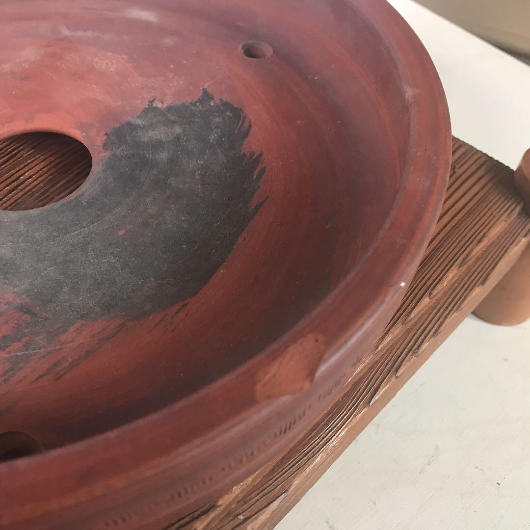 美しい紅泥朱泥時代骨董盆栽鉢落款有豊林丸鉢25cm