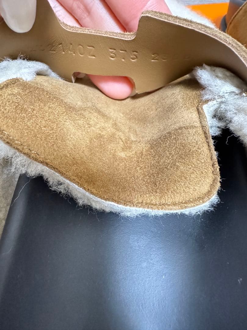 エルメス サンダル 37.5 ミュール ゴー ムートン ブラウン 24.5cm