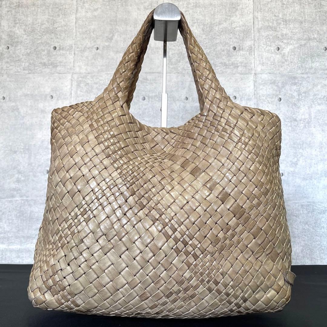 FALORNI】イントレチャート ラムレザー ベージュ A4 トートバッグ