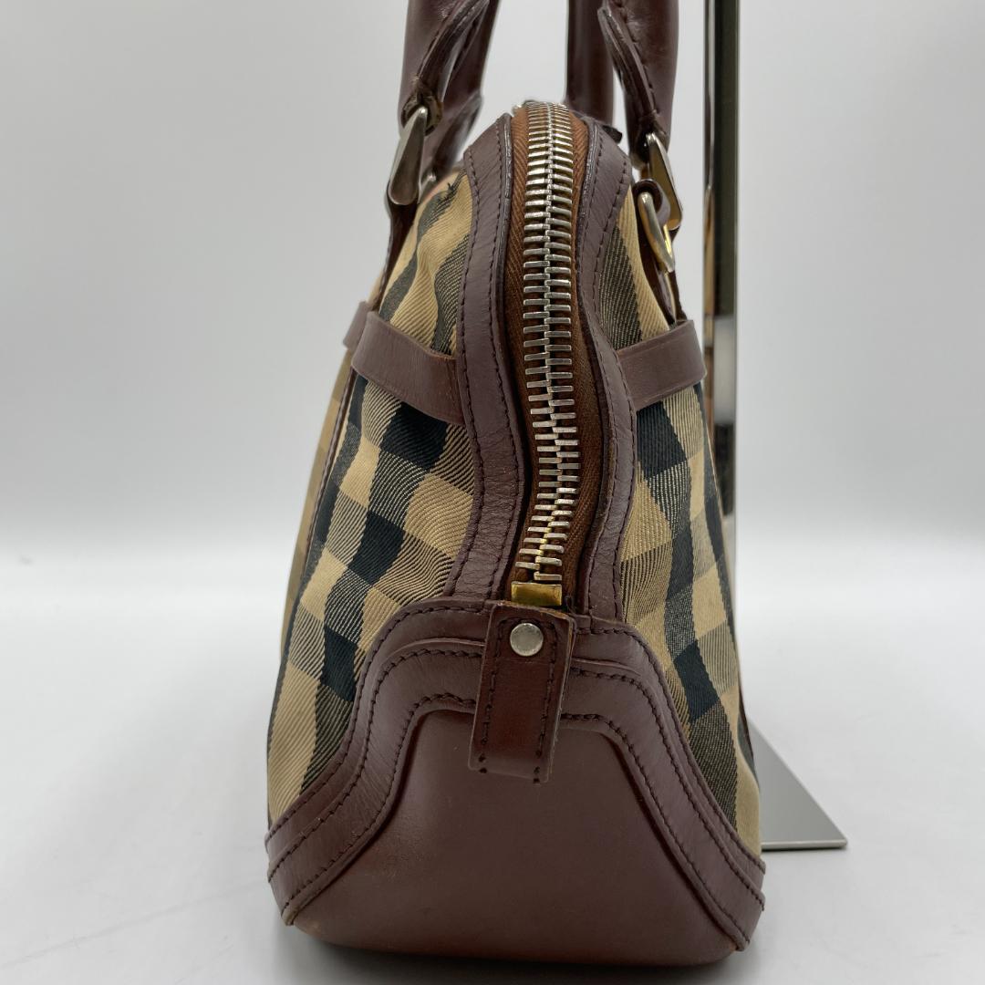 良品 BURBERRY ハンドバッグ キャンバス ブラウン ノバチェック 肩掛け