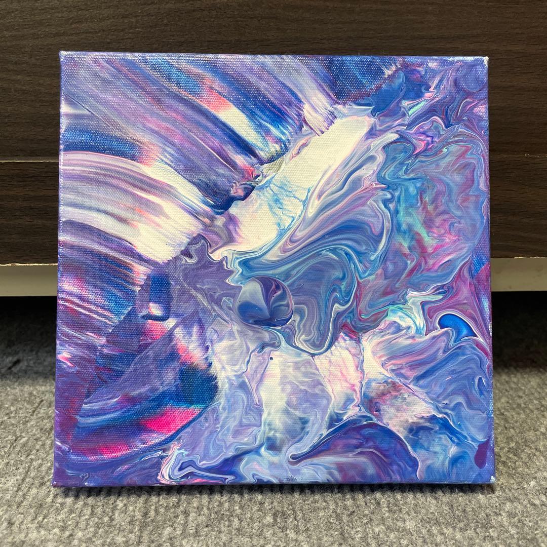 アクリル抽象画 紫 青 ポーリングアート 約15cm - メルカリ