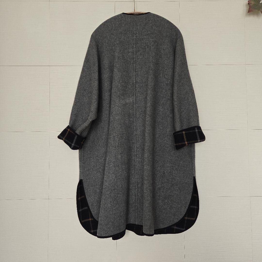 モガ グレー&チェックのリバーシブル 2フェイスWoolコート