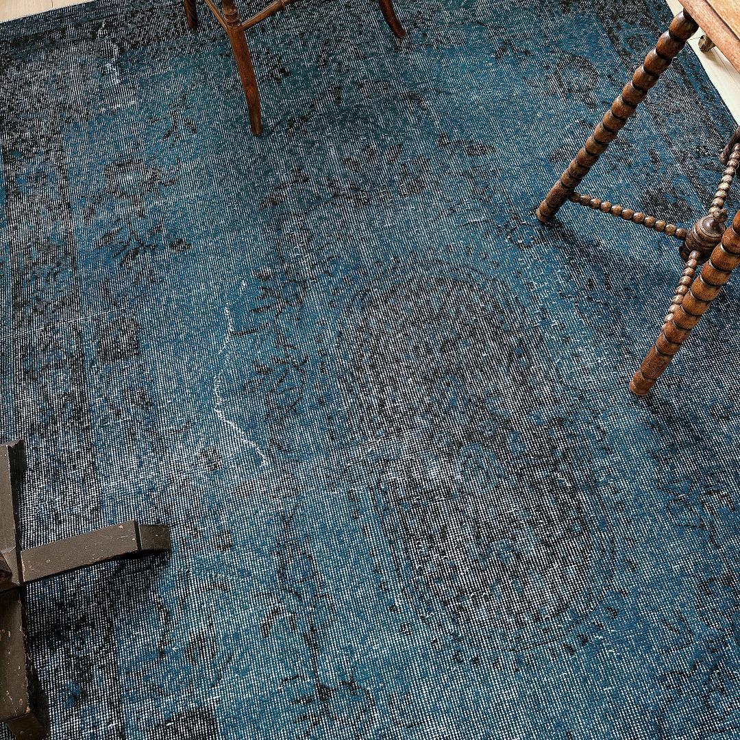 トルコ ヴィンテージラグ A136 超大判 レア ダークネイビー オーバー